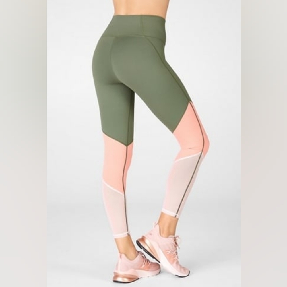 Green And Pink Fabletics Powerhold Leggings